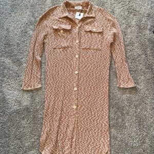 Sage Tan Long Sleeve Button-Up Dress